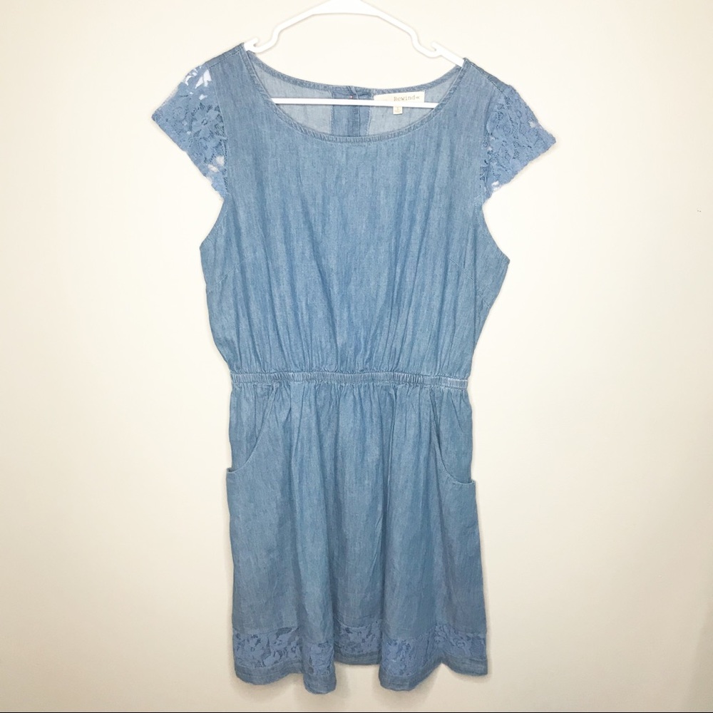 Rewind blue denim chambray dress with lace details